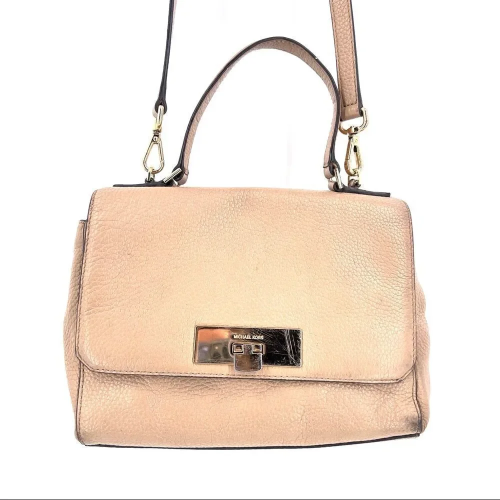 Michael Kors Callie Satchel‎ Crossbody Camel Purse pebble leather